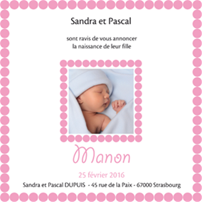 Faire part de naissance fille (modèle ronds)