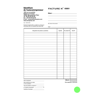 Carnet de factures auto-entrepreneur A4