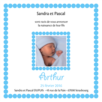 Faire part de naissance garçon (modèle ronds)