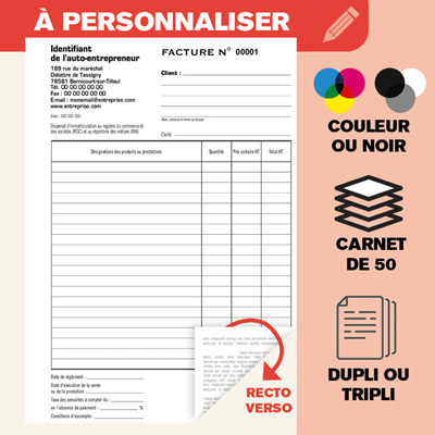 Carnet de factures Recto Verso