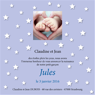 Faire part de naissance garçon (modèle étoiles)