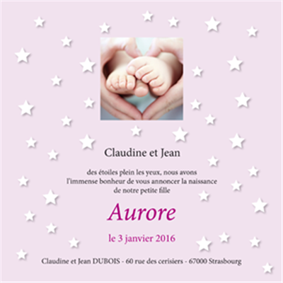 Faire part de naissance fille (modèle étoiles)