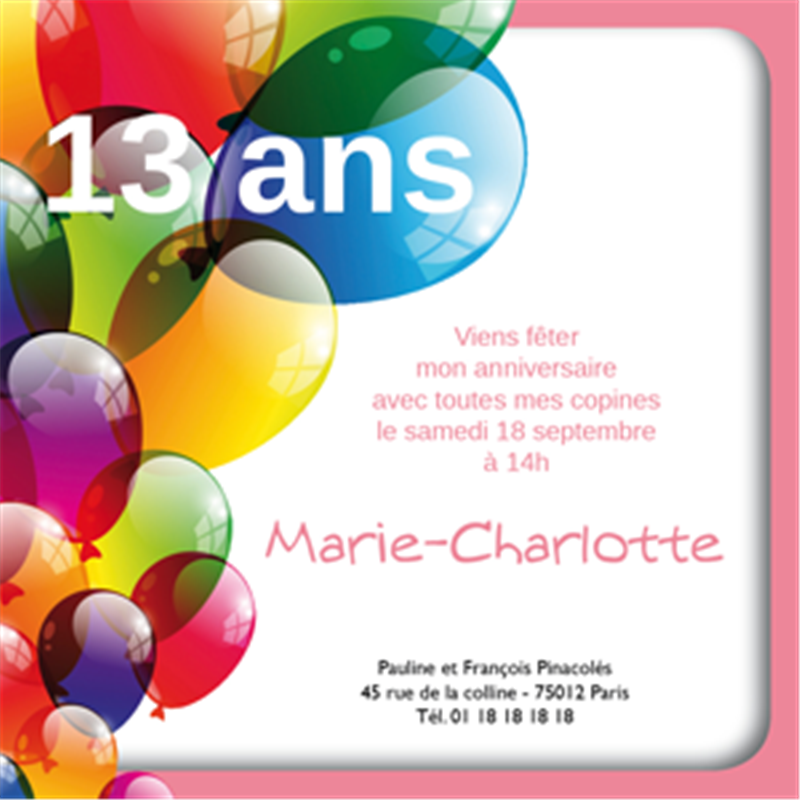 Carte anniversaire fille