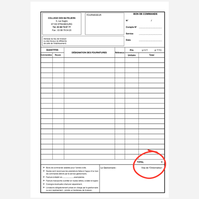 Carnet bon de commande scolaire fournisseur