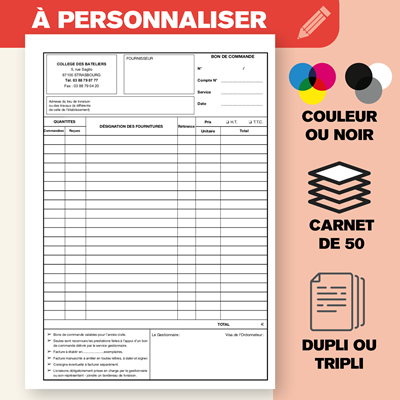 Carnet bon de commande scolaire fournisseur