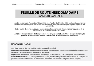 Carnet autocopiant - Transport sanitaire